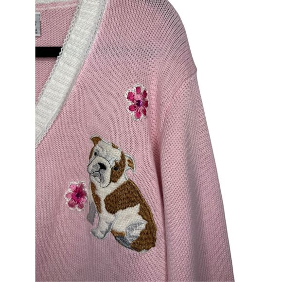SOLD🚫 Vintage Storybook Knits Women’s 3X Puppy Dog Cardigan Sweater Pink Bulldog - Picture 4 of 8
